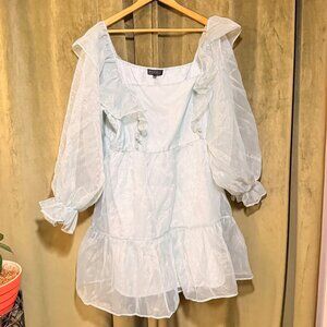 Eloquii Blue Organza Puff Sleeve Ruffle Babydoll Dress Size 22